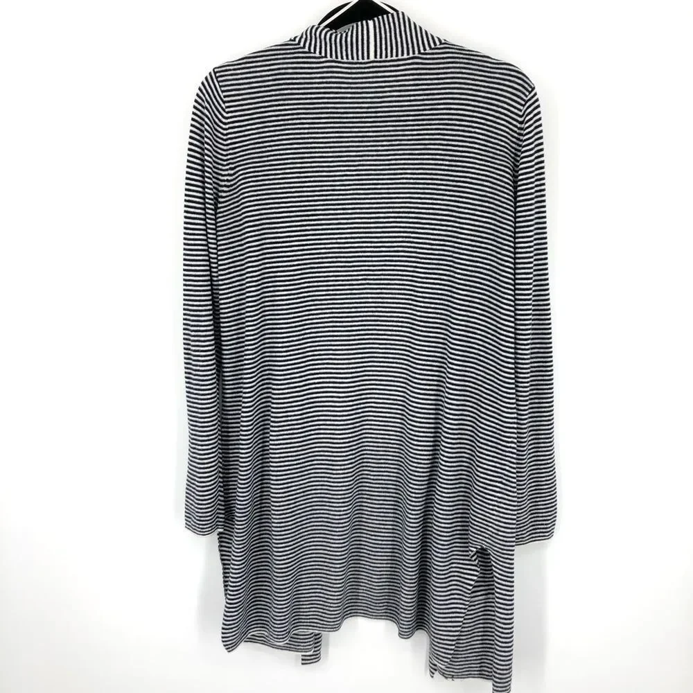 Loft Cardigan‎ Womens Medium Navy Striped Longline Open Front Pockets